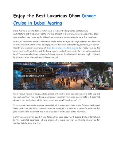 Experience the Beautiful Cruise Dinner in Dubai Marina