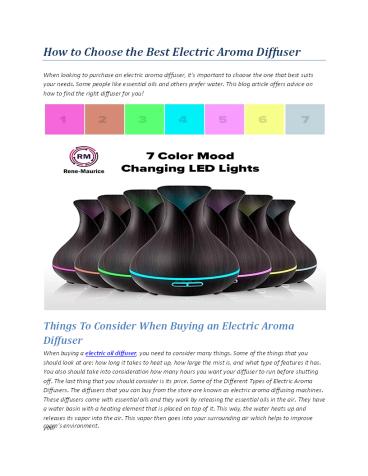 How To Choose The Best Electric Aroma Diffuser