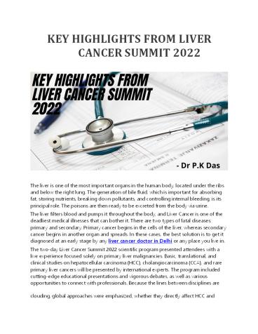 Key Highlights from Liver cancer summit 2022 – Dr. P. K. Das