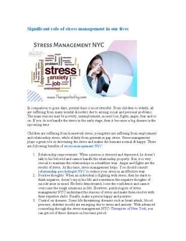 Significant role of stress management in our lives
