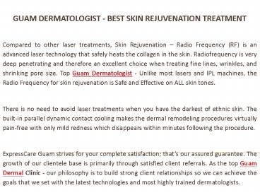 Guam Dermatologist - Best Skin Rejuvenation Treatment