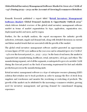 Retail Inventory Management Software Market Size, Research, Analysis