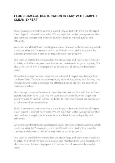 FLOOD DAMAGE RESTORATION IS EASY WITH CARPET CLEAN EXPERT