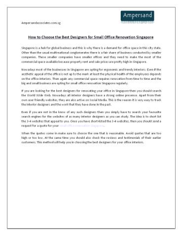 How to Choose the Best Designers for Small Office Renovation Singapore