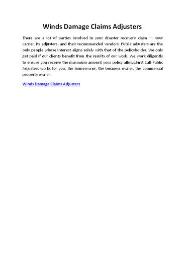 Winds Damage Claims Adjusters
