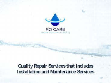 RO Care Water Purifier Services
