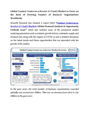 Contact Center-as-a-Service (C-CaaS) Market Size, Research, Analysis