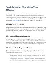 Youth Programs: What Makes Them Effective