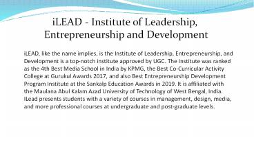 iLEAD - Institute of Leadership, Entrepreneurship and Development