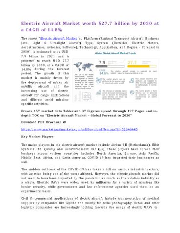 Electric Aircraft Market worth $27.7 billion by 2030 at a CAGR of 14.8%