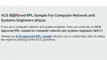 Rpl Asm Message Example ACS Approved RPL Sample For Computer Network and Systems Engineers ...