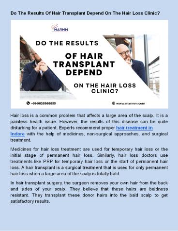 Do The Results Of Hair Transplant Depend On The Hair Loss Clinic?
