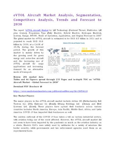 eVTOL Aircraft Market Analysis, Segmentation, Competitors Analysis, Trends and Forecast to 2030