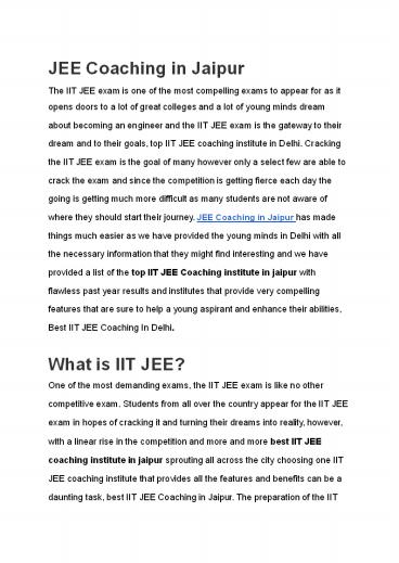 JEE Coaching in Jaipur