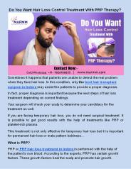 ​Do You Want Hair Loss Control Treatment With PRP Therapy?