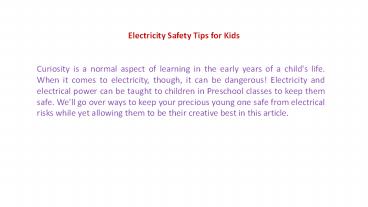 Electricity Safety Tips for Kids