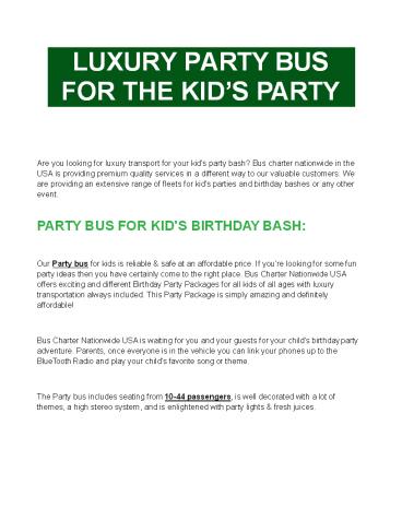 LUXURY PARTY BUS FOR THE KID’S PARTY