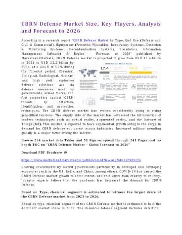 CBRN Defense Market Size, Key Players, Analysis and Forecast to 2026