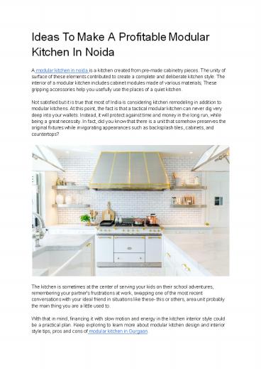 Ideas To Make A Profitable Modular Kitchen In Noida