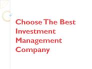 Choose The Best Investment Management Company
