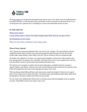 Ivory option scam fund recovery