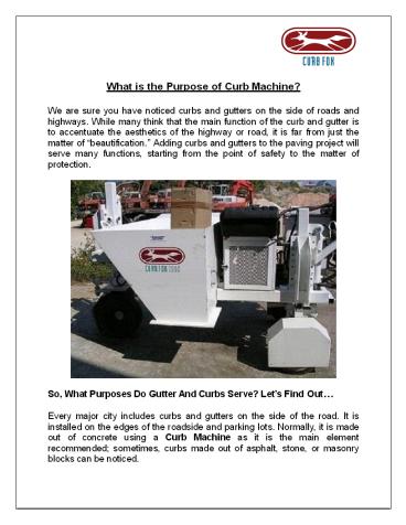 What is the Purpose of Curb Machine?