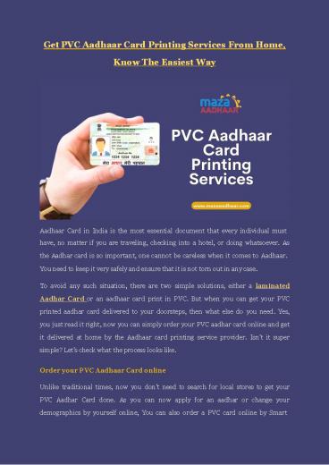 Get PVC Aadhaar Card Printing Services From Home