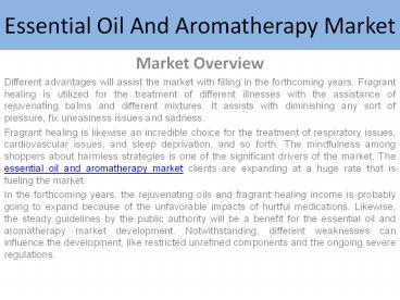 Essential Oils and Aromatherapy Market