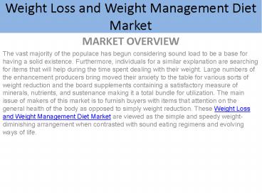 Weight Loss and Weight Management Diet Market