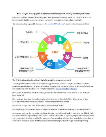 How can you manage your inventory automatically with jewelry inventory software?