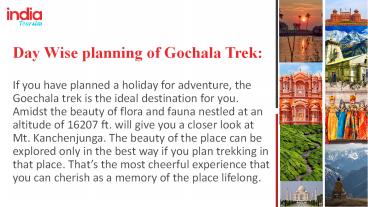 Day Wise planning of Gochala Trek