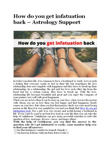 How do you get infatuation back - Astrology Support