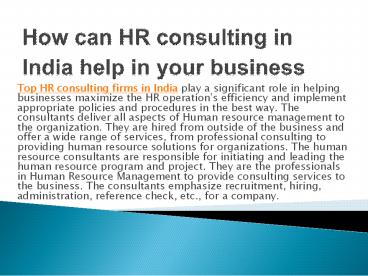 How can HR consulting in India help in your business