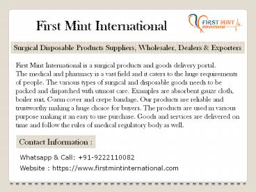 Surgical Disposable Products, Suppliers, Wholesaler, Dealers, Exporters