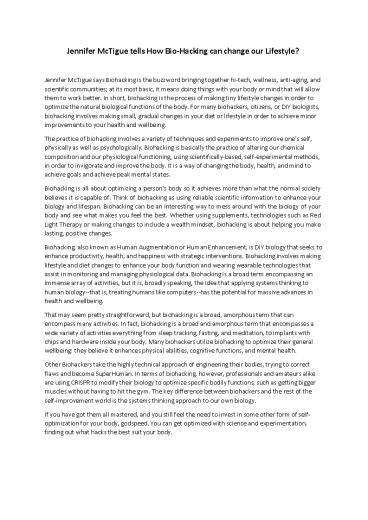 Jennifer McTigue tells How Bio-Hacking can change our Lifestyle?