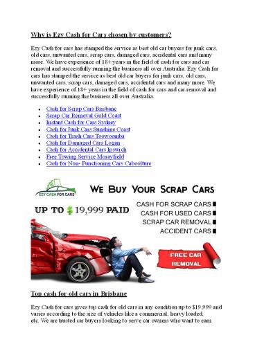 Cash for old car removals in Brisbane