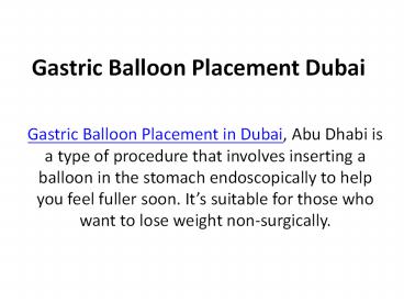 Gastric Balloon in Dubai