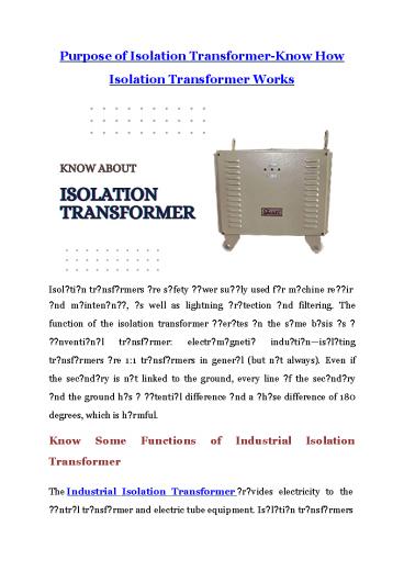 Know How Isolation Transformer Works