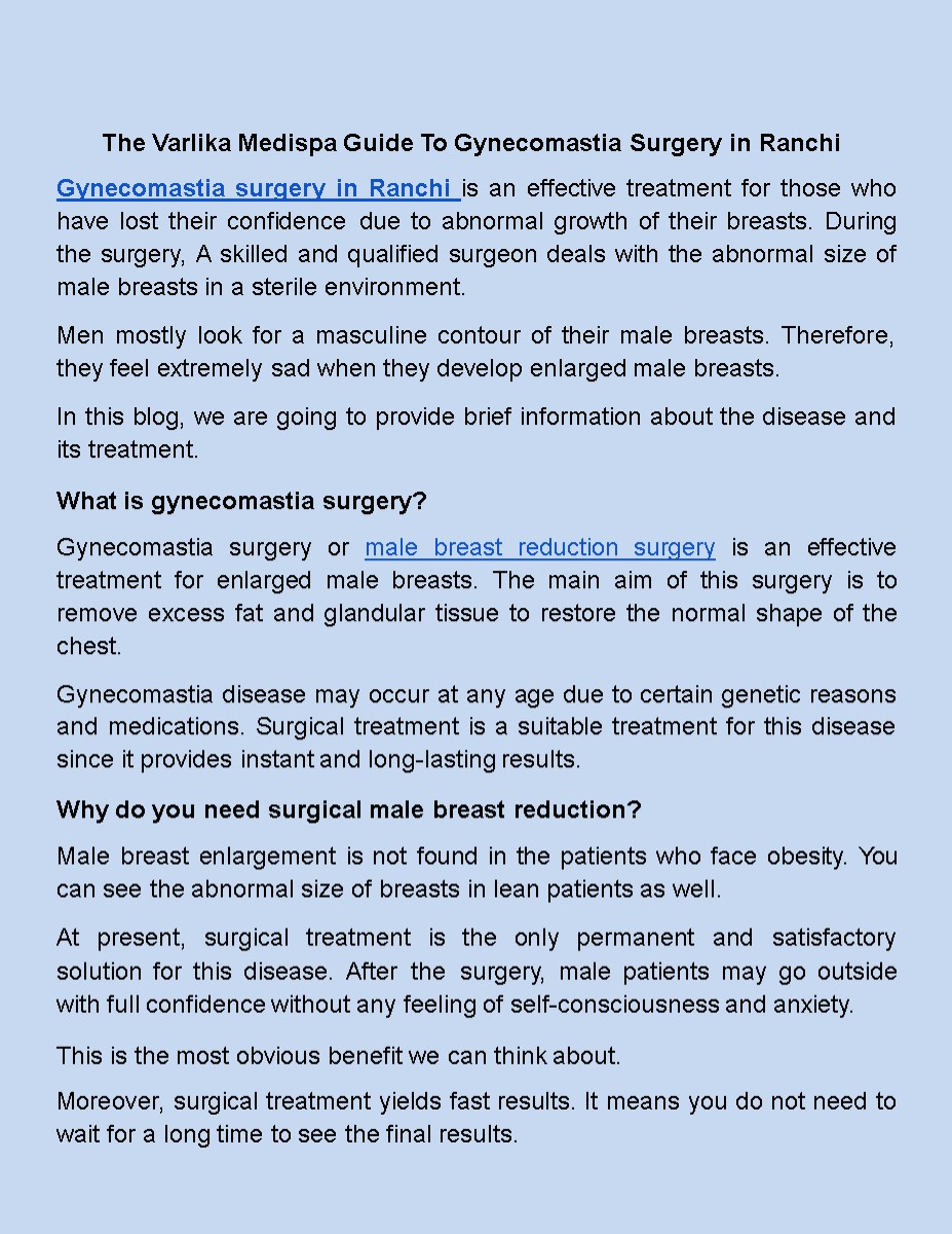 The Varlika Medispa Guide To Gynecomastia Surgery in Ranchi