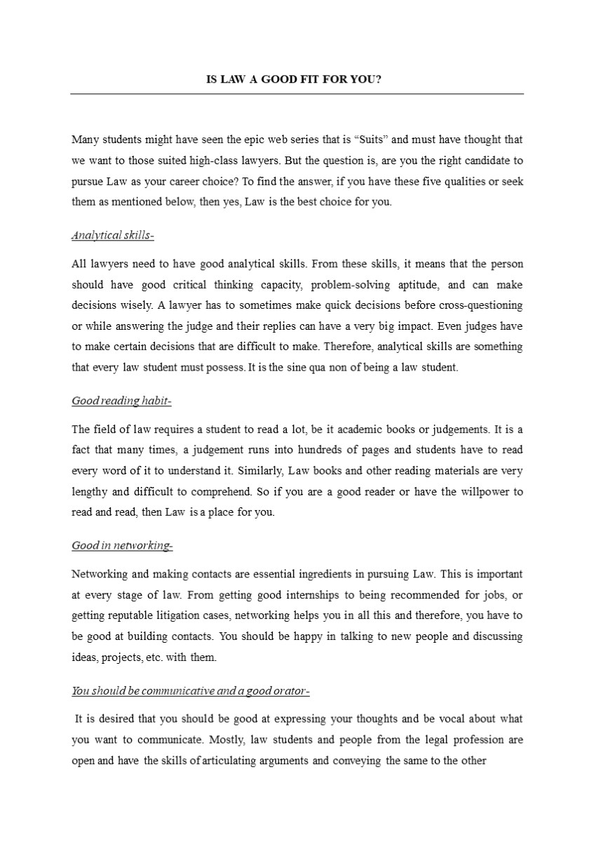 IS LAW A GOOD FIT FOR YOU?