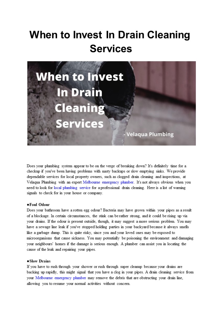 When To Invest In Drain Cleaning Services
