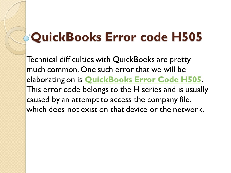 QuickBooks H505 Error,H505,