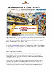 Recall Management in Sydney: The Basics