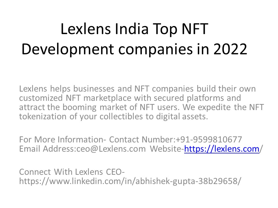 Lexlens India Top NFT  Development companies in 2022