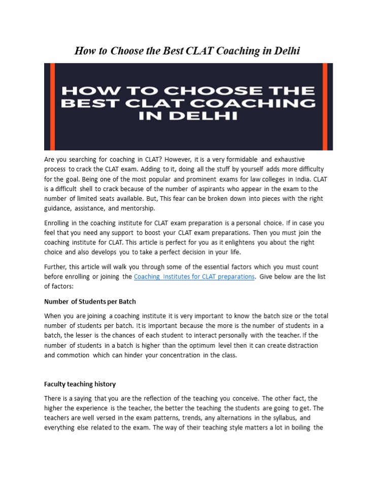 How to Choose the best CLAT coaching in the institute in Delhi
