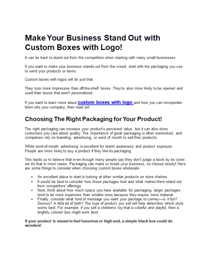 Make Your Business Stand Out with Custom Boxes with Logo!