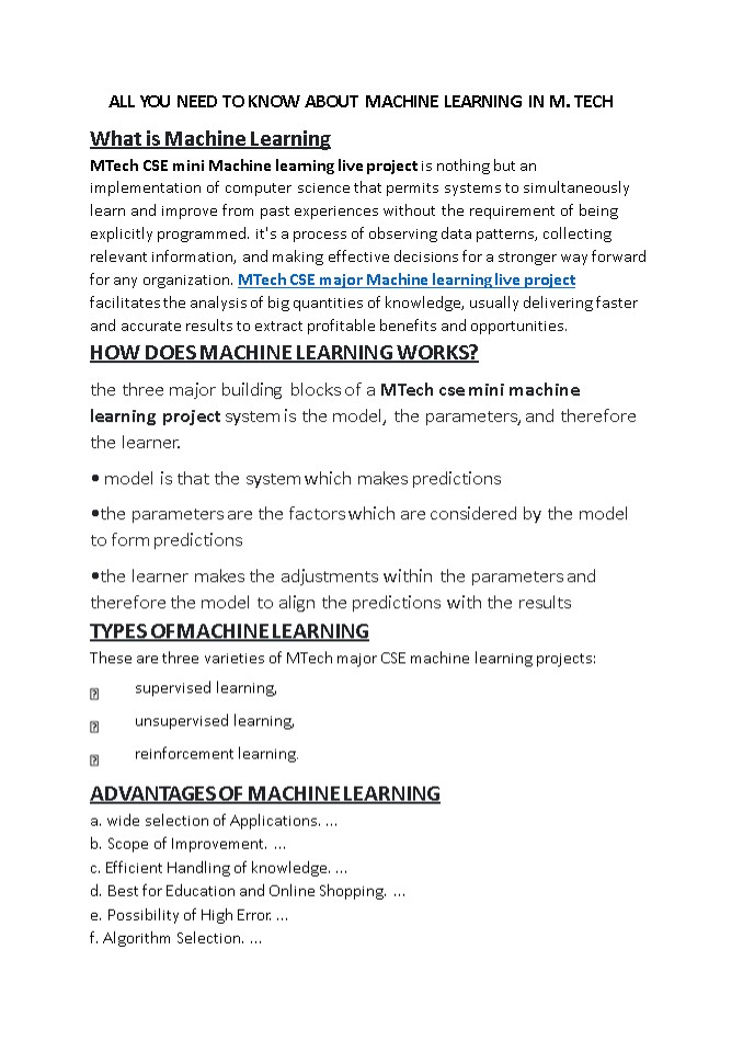 ALL YOU NEED TO KNOW ABOUT MACHINE LEARNING IN M. TECH