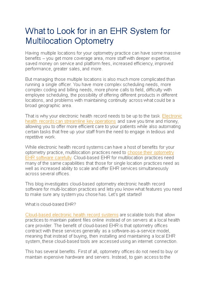 What to Look for in an EHR System for Multilocation Optometry
