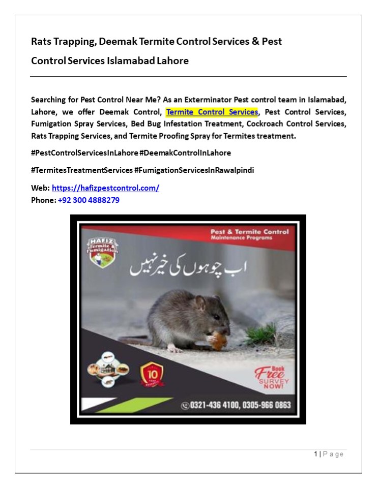 Rats Trapping, Deemak Termite Control Services & Pest Control Services Islamabad Lahore