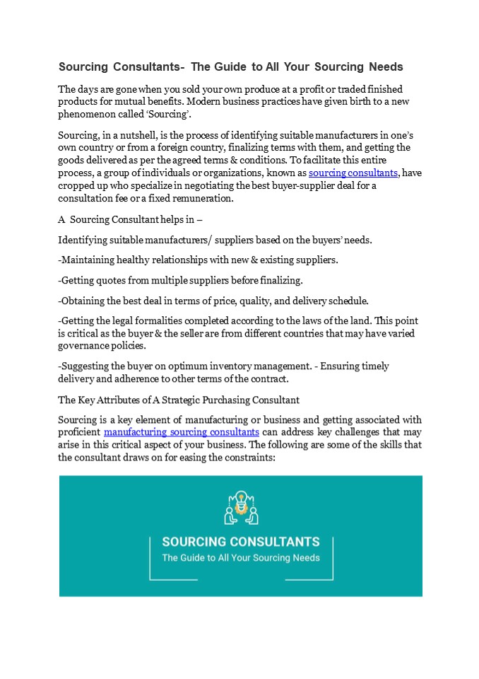 Sourcing Consultants- The Guide to All Your Sourcing Needs